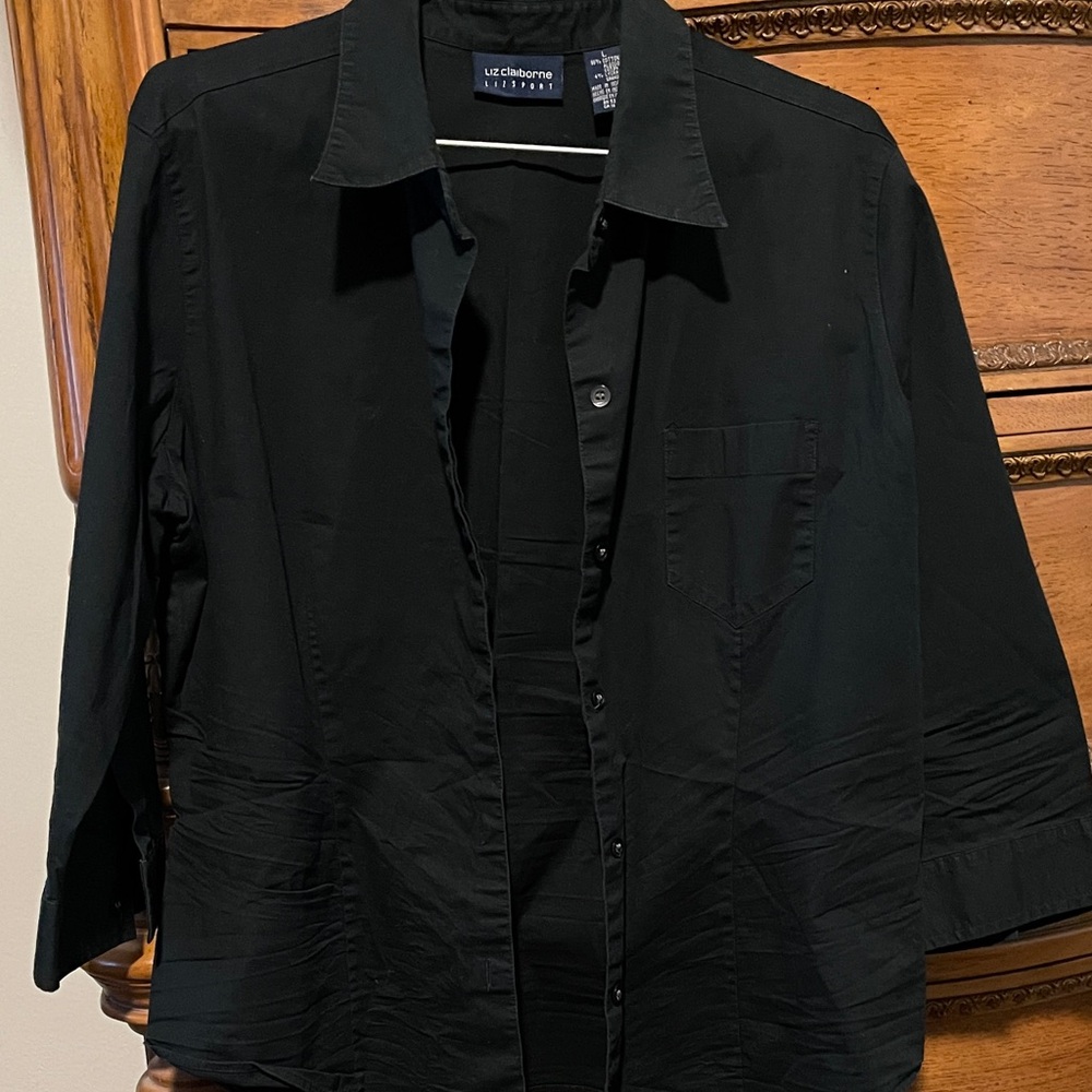 Liz Claiborne LIZ SPORT Women's Black Button Down Shirt
